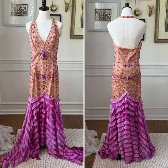 Sherry Haute Couture Halter Formal Gown Beaded Bling Blush Orchid $500 16 - Picture 1 of 10